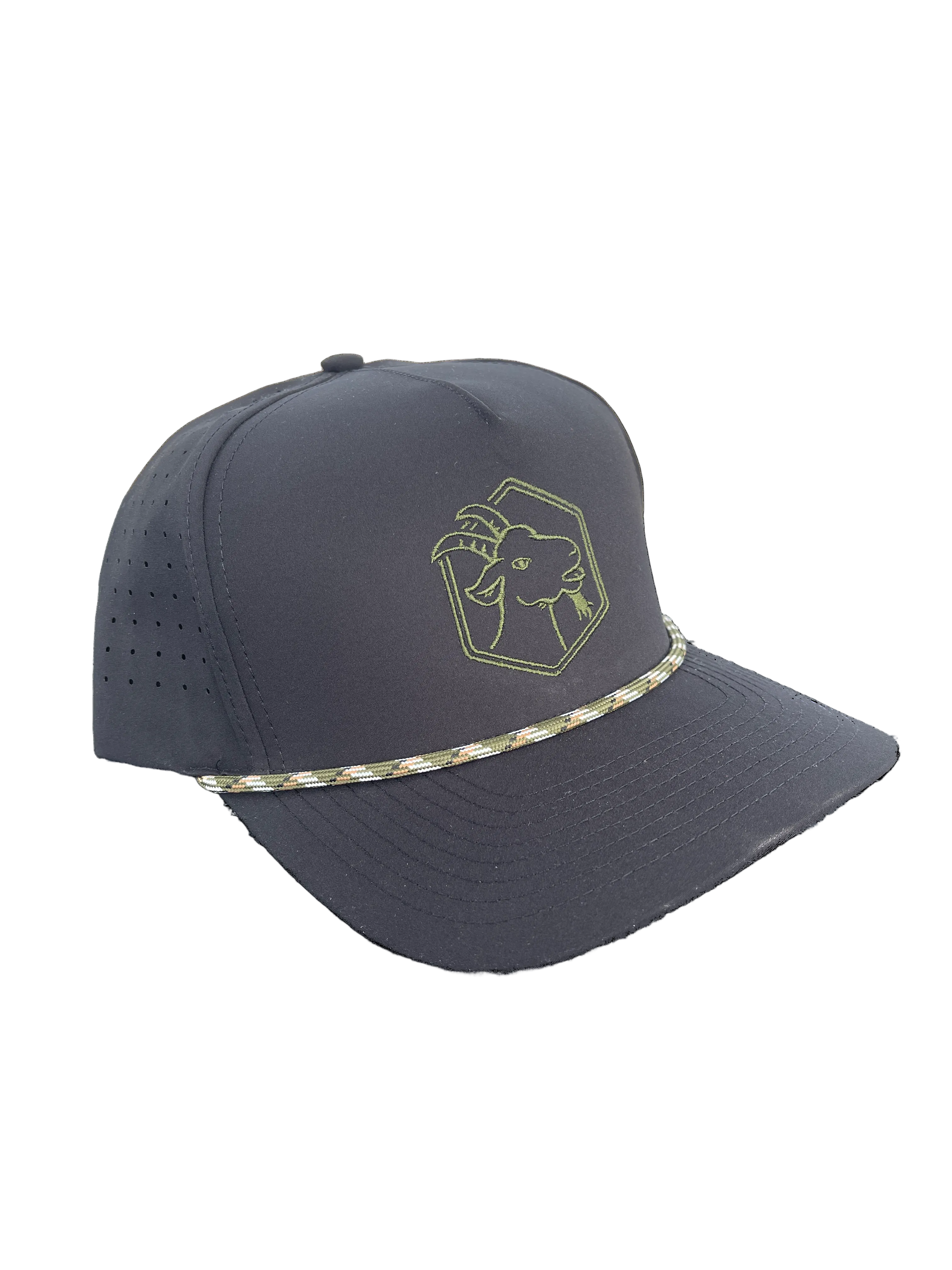 Embroidered Goat Logo Performance Rope Snapback - Black & Green