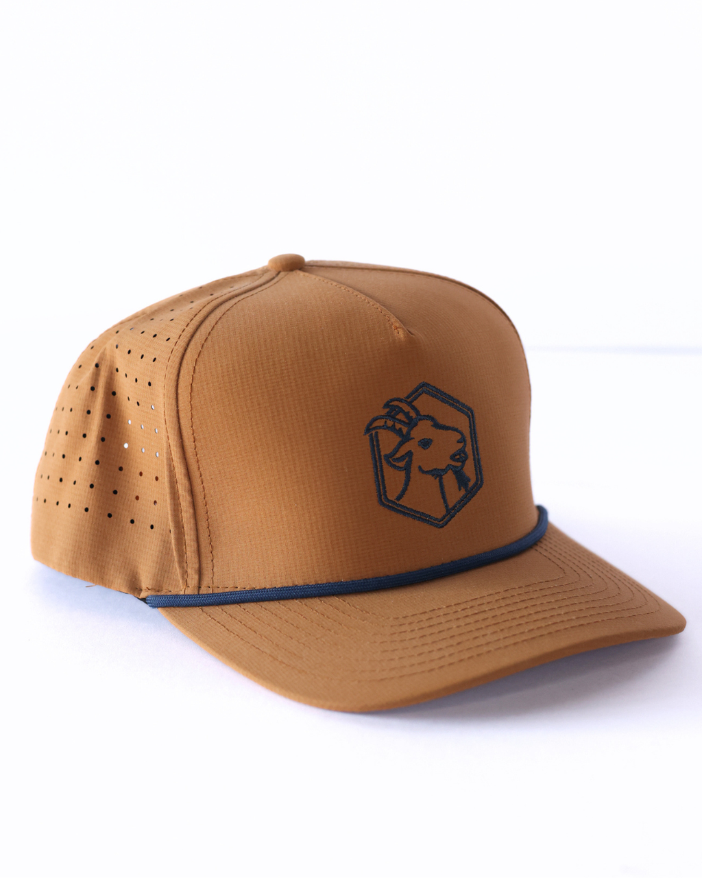 Embroidered Goat Logo Performance Rope Snapback - Brown & Navy