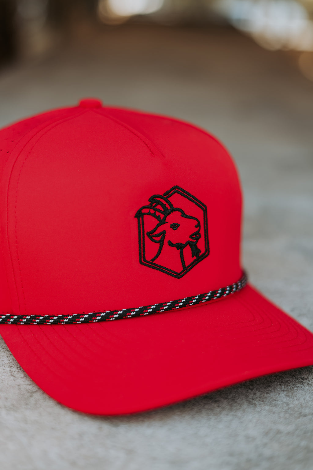 Embroided Goat Logo Performance Snapback - Red & Black