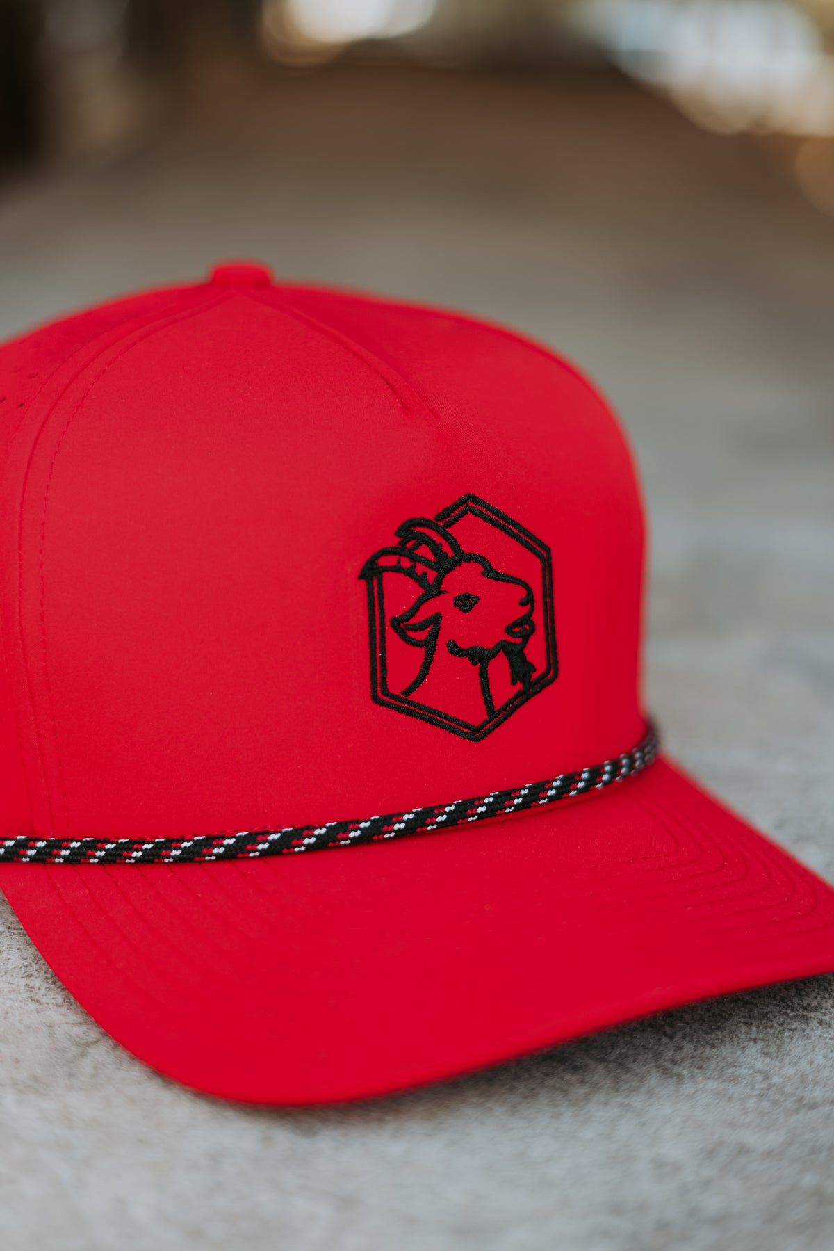 Embroided Goat Logo Performance Snapback - Red & Black